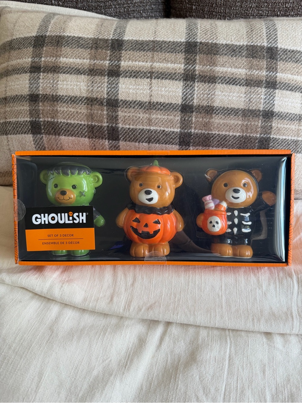 Ghoulish Halloween Bear Figurine Set - Orange, Green, Black Home Goods